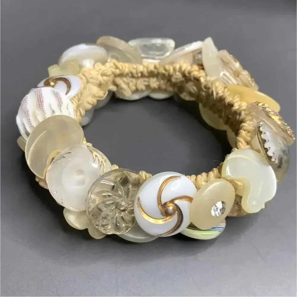 Handcrafted Vintage Glass Mother of Pearl Button Bracelet Victorian Style